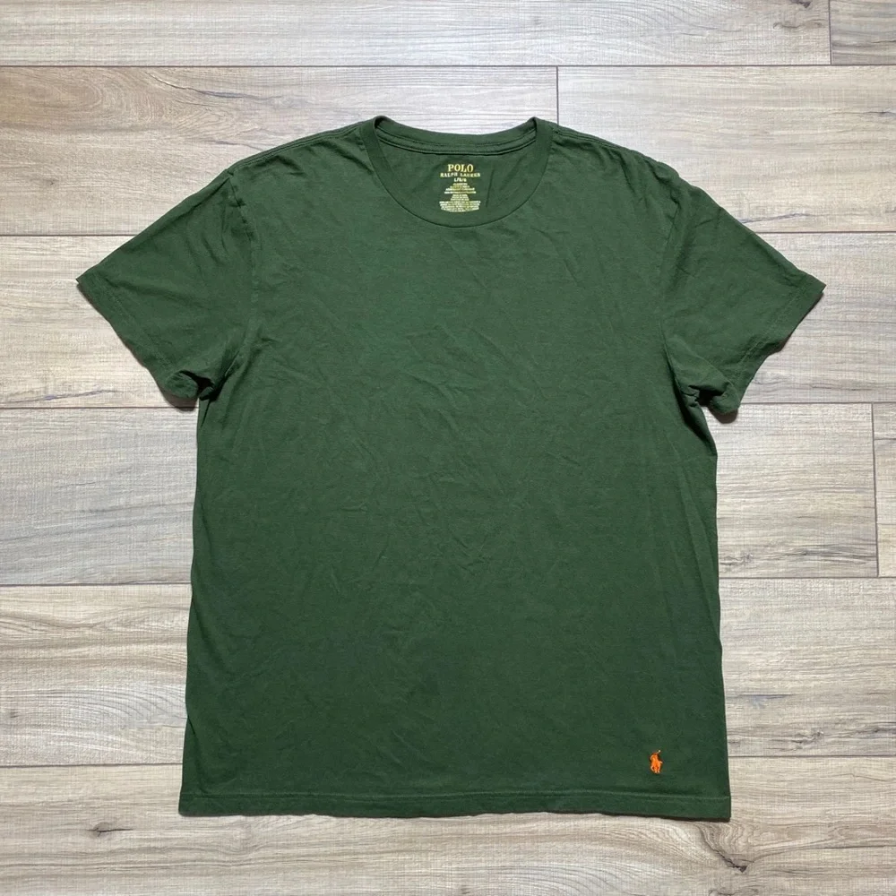 Polo Ralph Lauren‎ Mens Crew Neck Short Sleeve Shirt Large Green Orange Pony